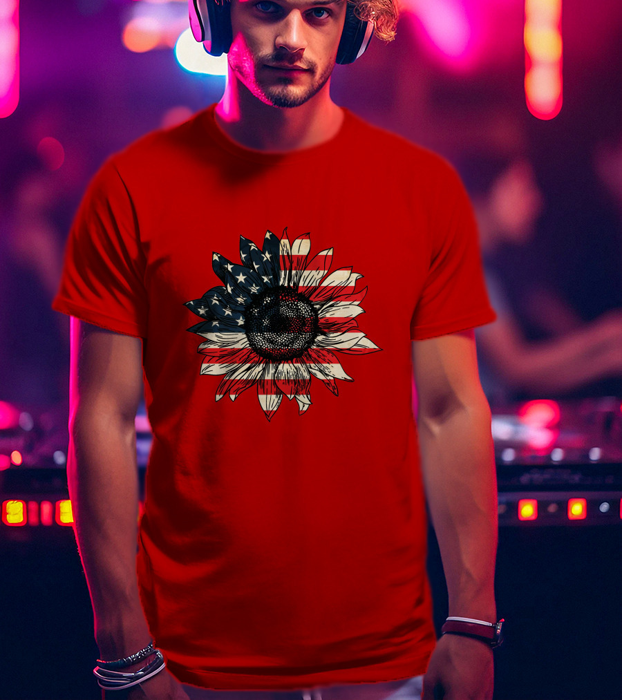Sunflower American Flag USA Independence Day Flower T-Shirt