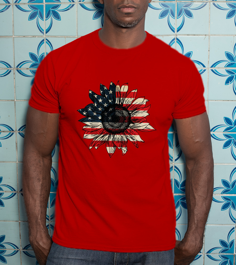 Sunflower American Flag USA Independence Day Flower T-Shirt