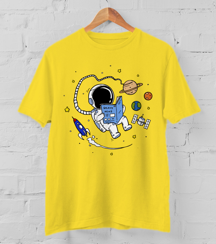 Reading Galaxy News Astronaut With Planets And Rocket T-Shirt