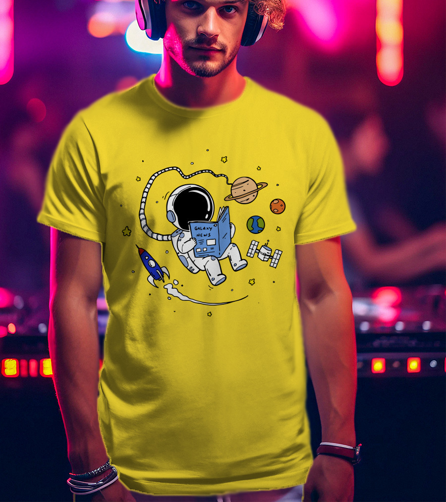 Reading Galaxy News Astronaut With Planets And Rocket T-Shirt