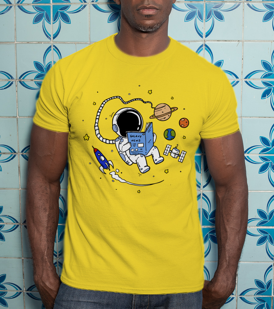 Reading Galaxy News Astronaut With Planets And Rocket T-Shirt