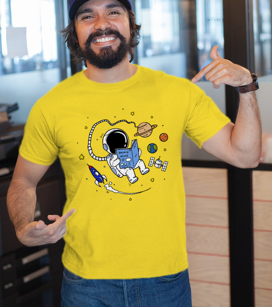 Reading Galaxy News Astronaut With Planets And Rocket T-Shirt