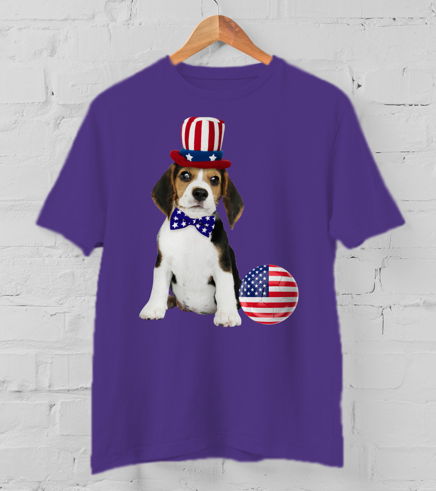 Patriotic Beagle With American Flag Hat And Bow Tie T-Shirt