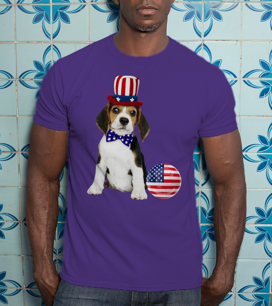 Patriotic Beagle With American Flag Hat And Bow Tie T-Shirt