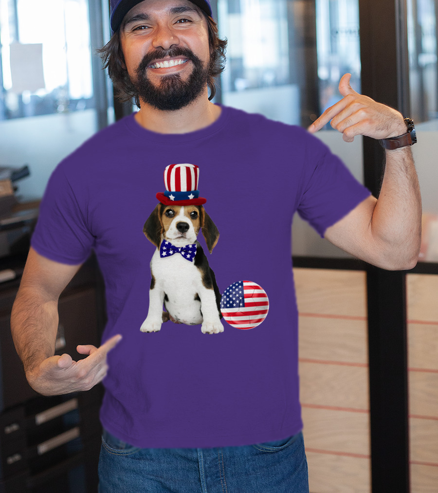 Patriotic Beagle With American Flag Hat And Bow Tie T-Shirt