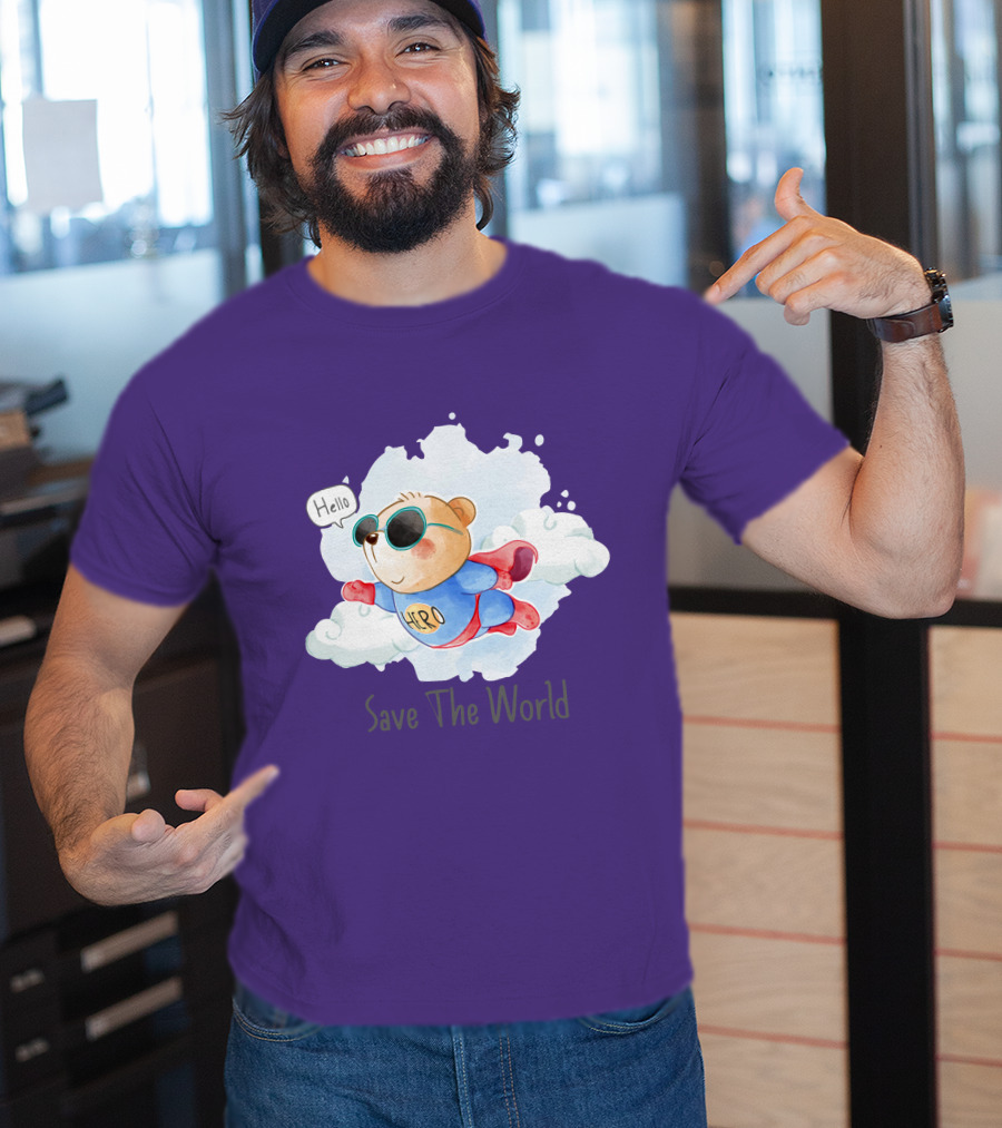 Hello Hero Bear Save The World T-Shirt
