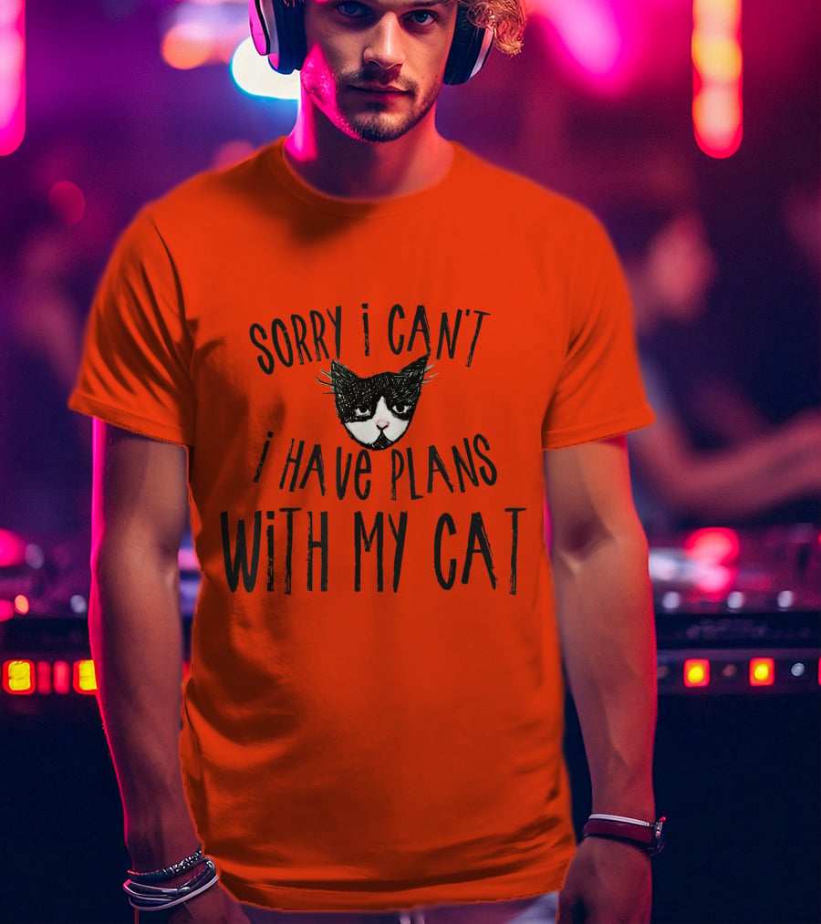 Sorry I Can't I Have Plans With My Cat Retro Colored T-Shirt
