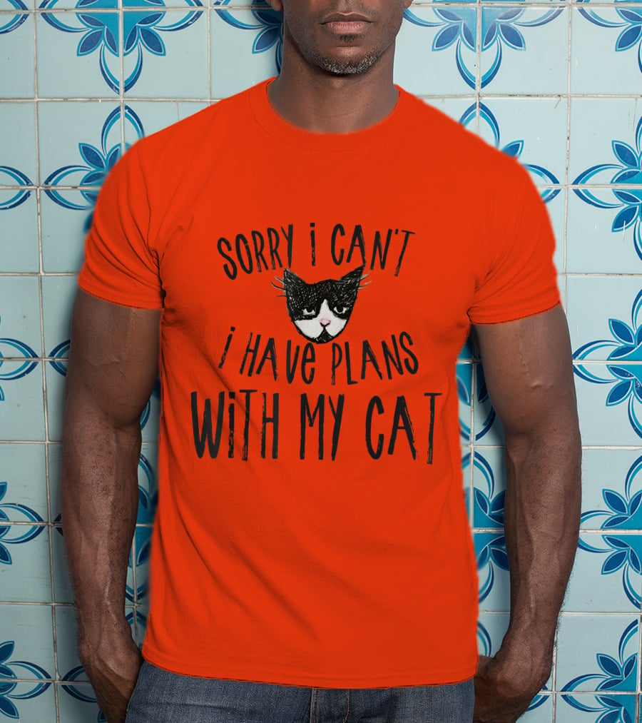 Sorry I Can't I Have Plans With My Cat Retro Colored T-Shirt