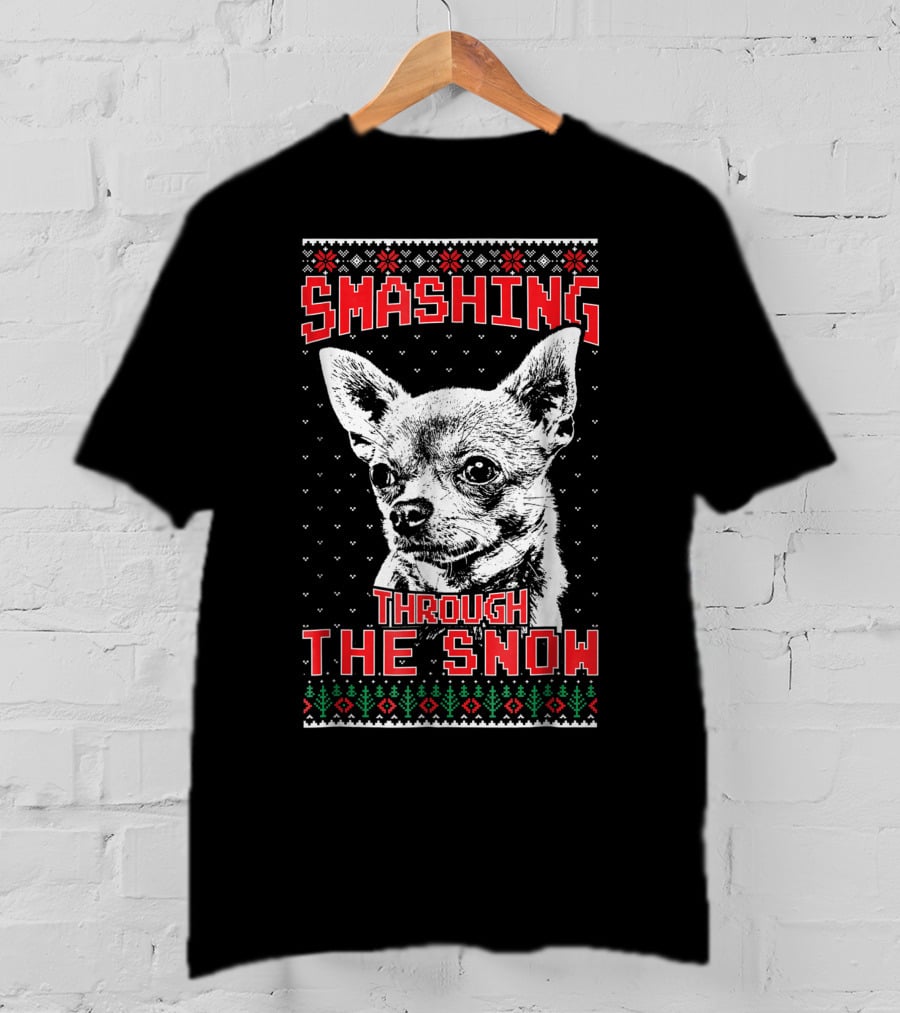 Smashing Through The Snow Chihuahua Retro Christmas T-Shirt