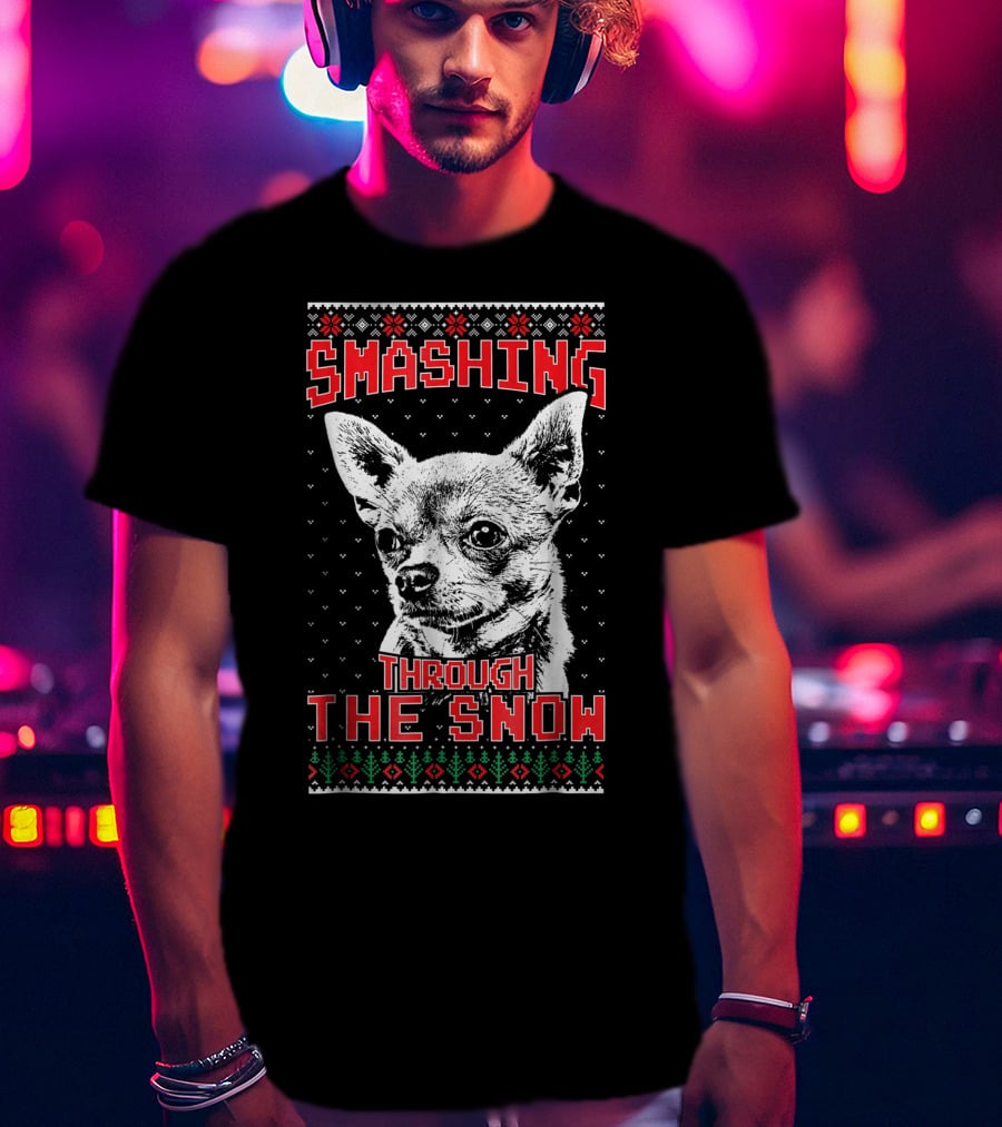 Smashing Through The Snow Chihuahua Retro Christmas T-Shirt