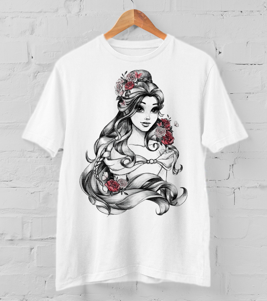 Beast Belle Rose Sketch Floral Hair T-Shirt