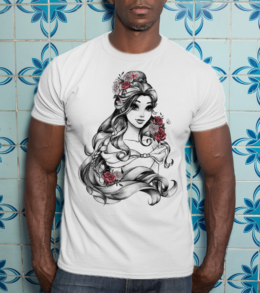 Beast Belle Rose Sketch Floral Hair T-Shirt
