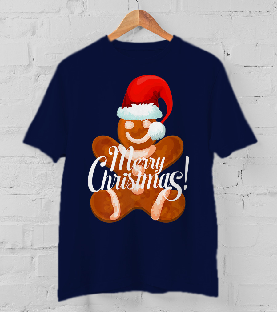 Merry Christmas Gingerbread With Santa Hat T-Shirt