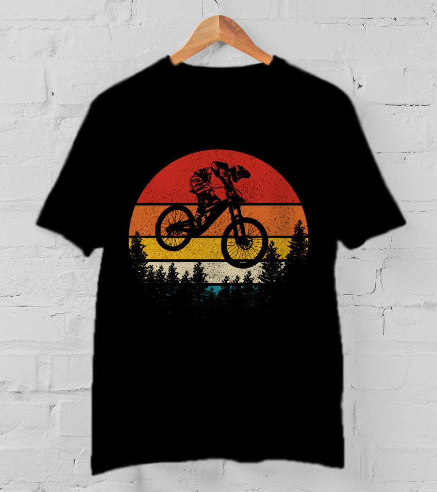 Mountain Bike Vintage Retro Downhill Sunset Forest T-Shirt
