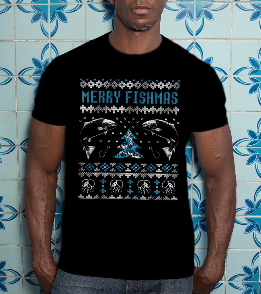 Merry Fishmas Ugly Christmas Sweater Holiday T-Shirt