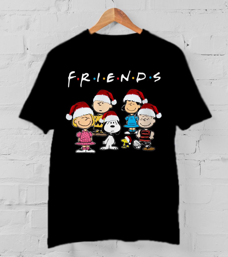 Friends Christmas Snoopy Peanuts Characters Santa Hats T-Shirt