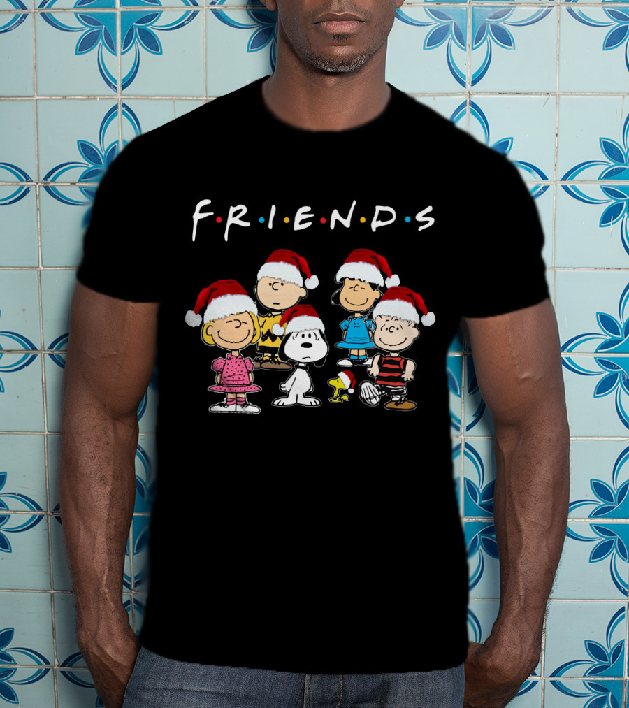 Friends Christmas Snoopy Peanuts Characters Santa Hats T-Shirt