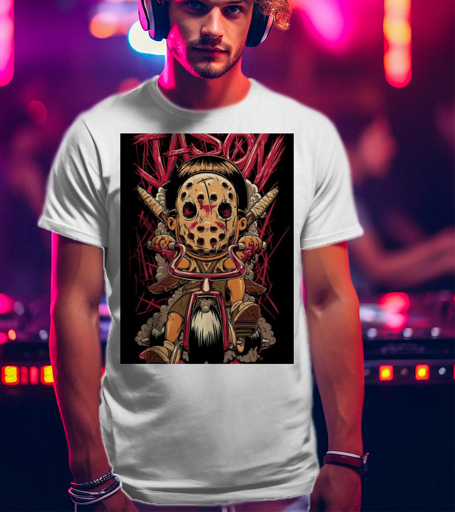 Jason Masked Tricycle Rider With Knives T-Shirt