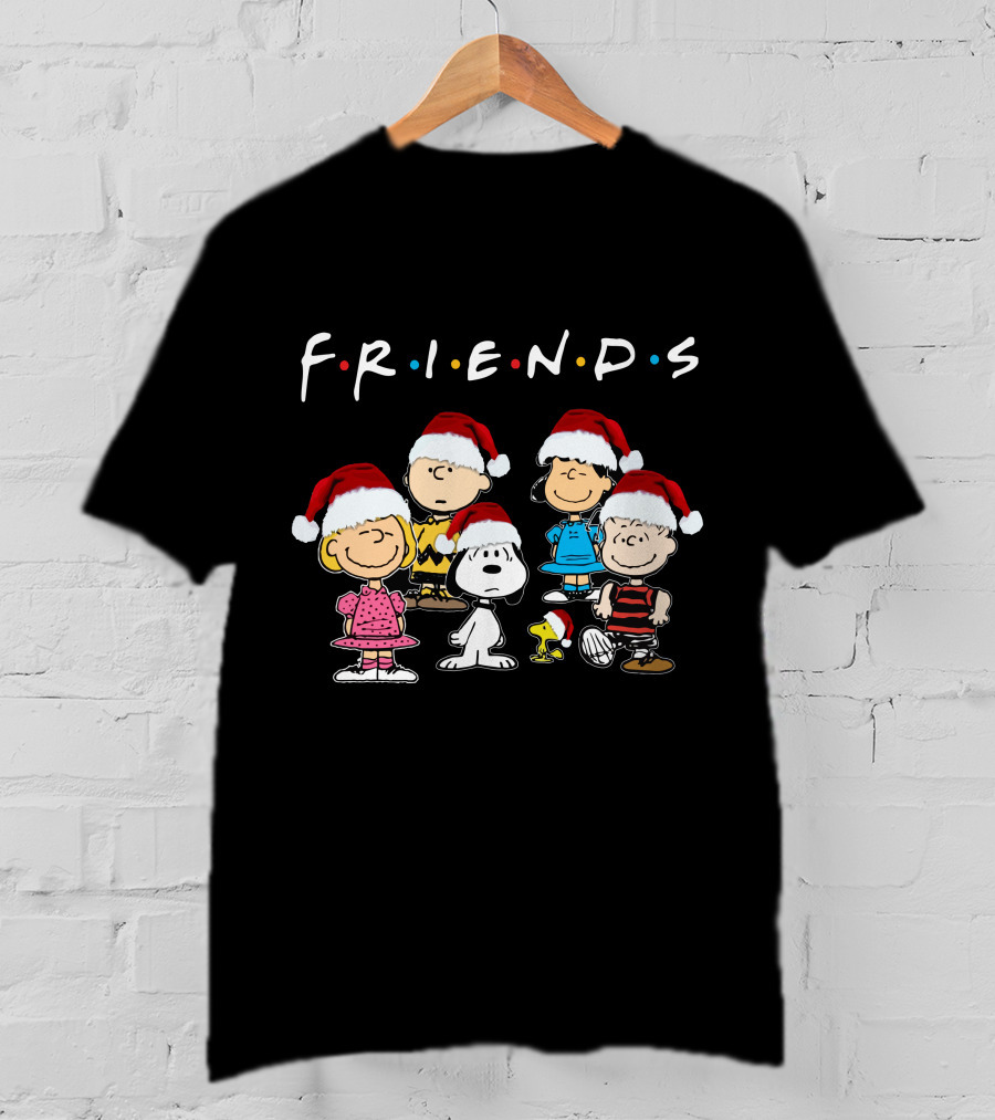 Friends Snoopy Christmas Peanuts Characters Santa Hats T-Shirt