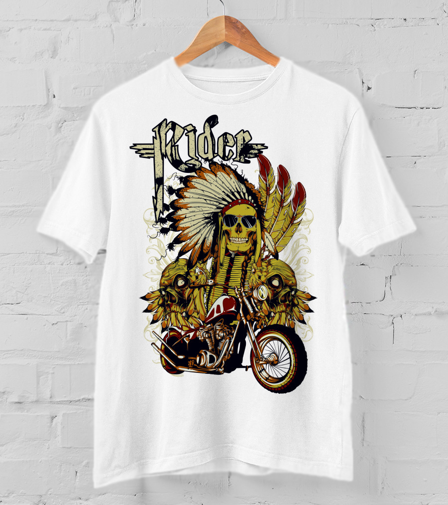 Rider Skull Motorcycle Eagle Feathers Tribal Helmet T-Shirt