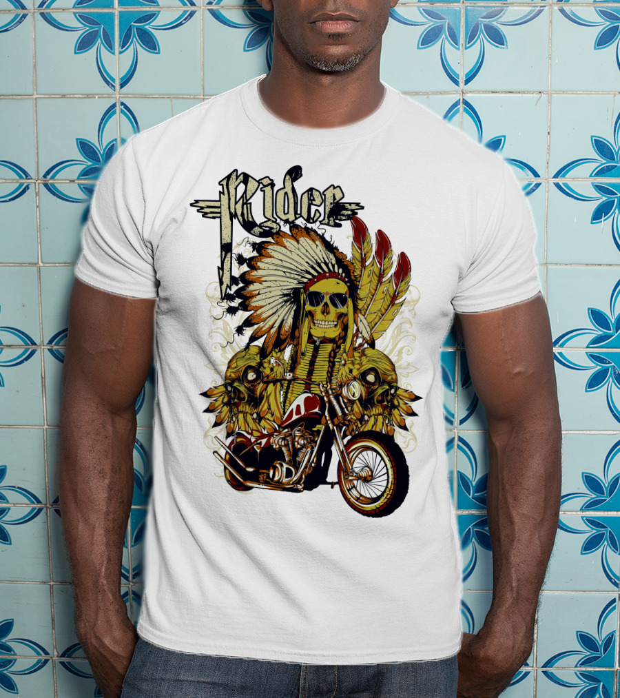Rider Skull Motorcycle Eagle Feathers Tribal Helmet T-Shirt