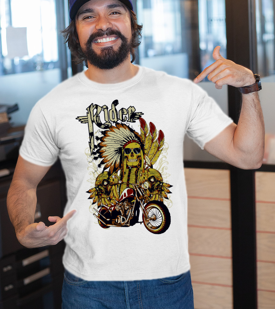 Rider Skull Motorcycle Eagle Feathers Tribal Helmet T-Shirt