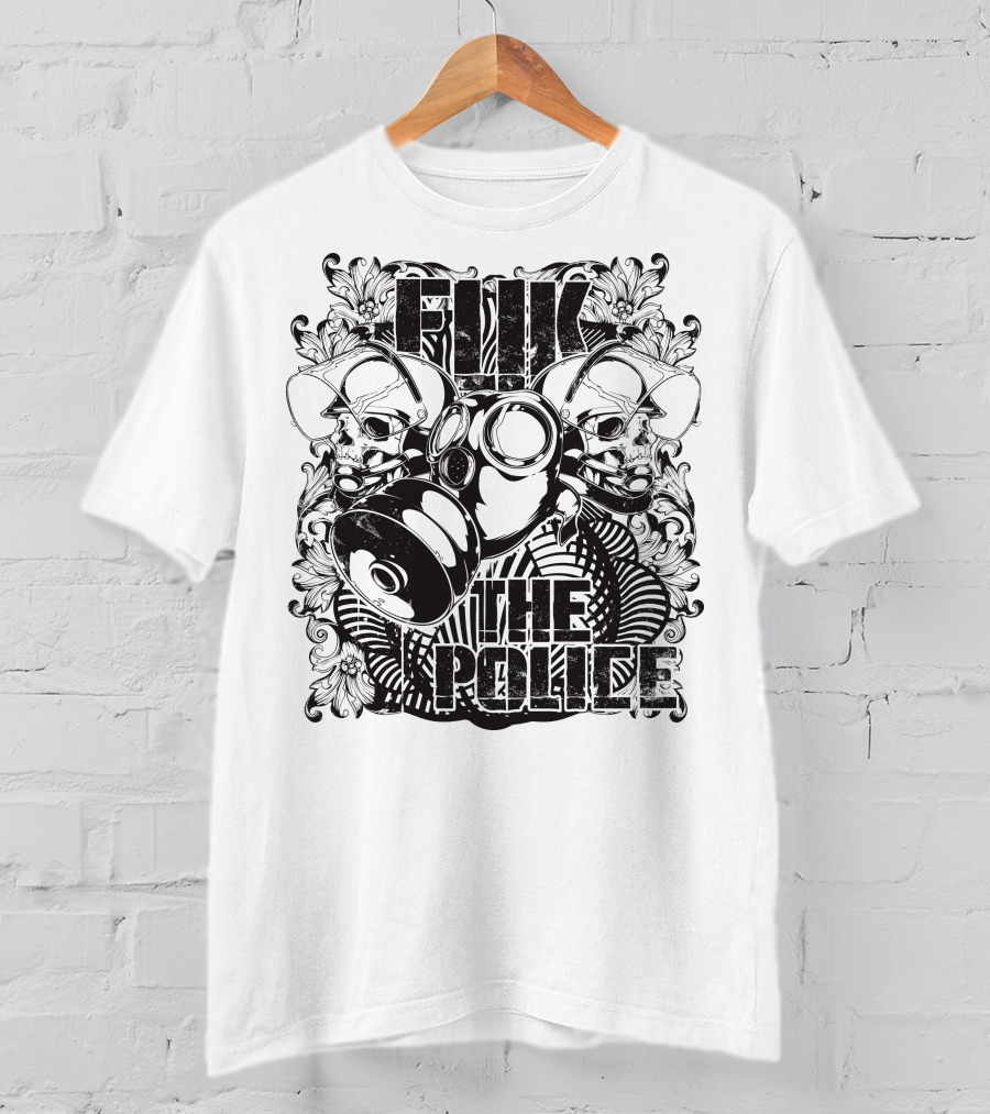 Fuk The Police Gas Mask Skull T-Shirt