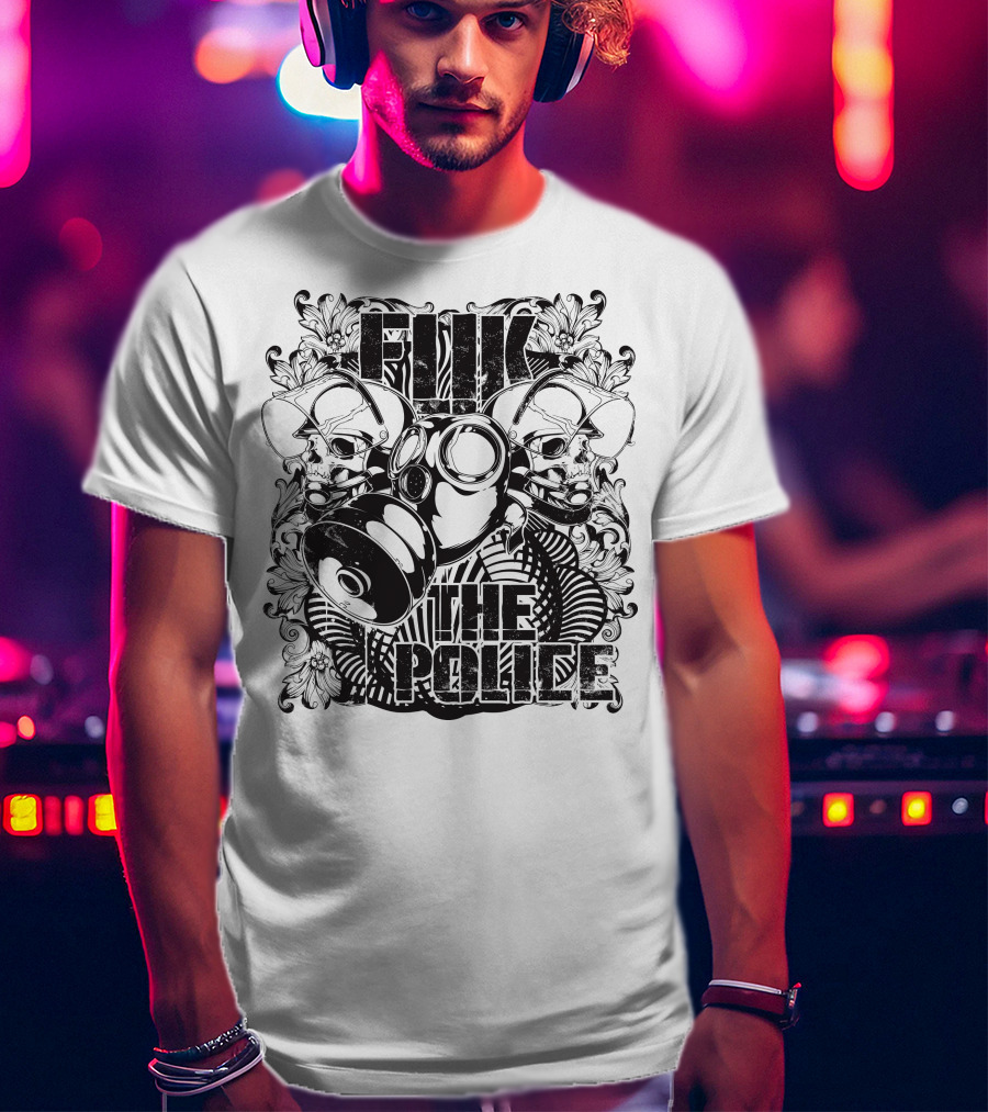 Fuk The Police Gas Mask Skull T-Shirt