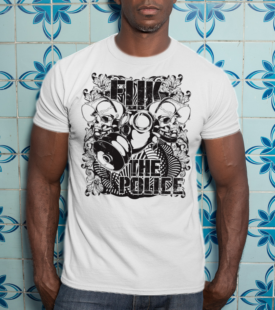 Fuk The Police Gas Mask Skull T-Shirt
