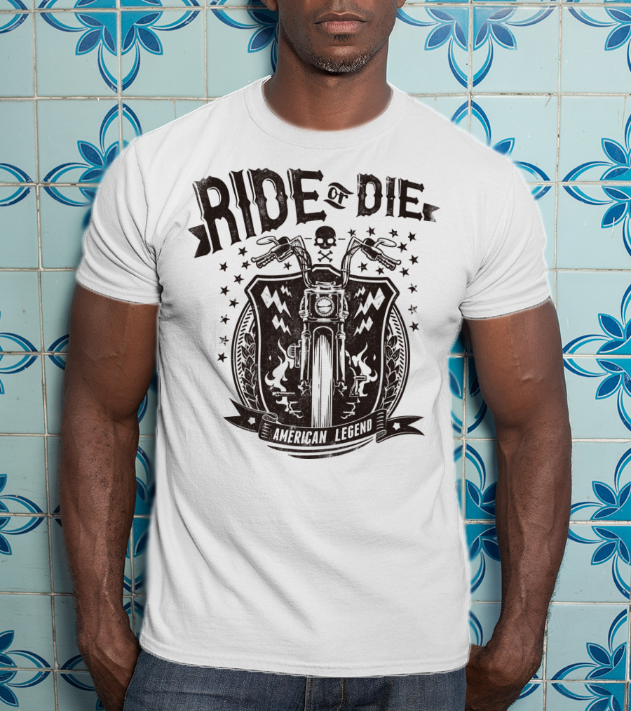 Ride Or Die American Legend Motorcycle Printing Label Fashion T-Shirt