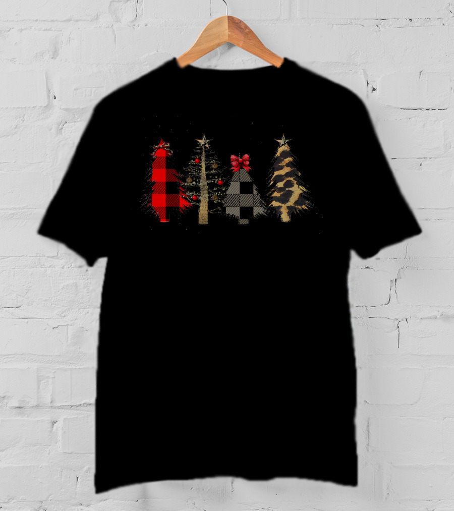 Mery Chrismas Plaid And Animal Print Christmas Trees T-Shirt