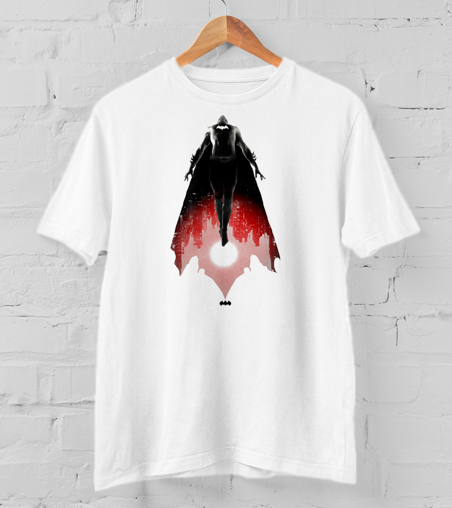 Batman Rising Over Gotham City Silhouette Red And Black T-Shirt
