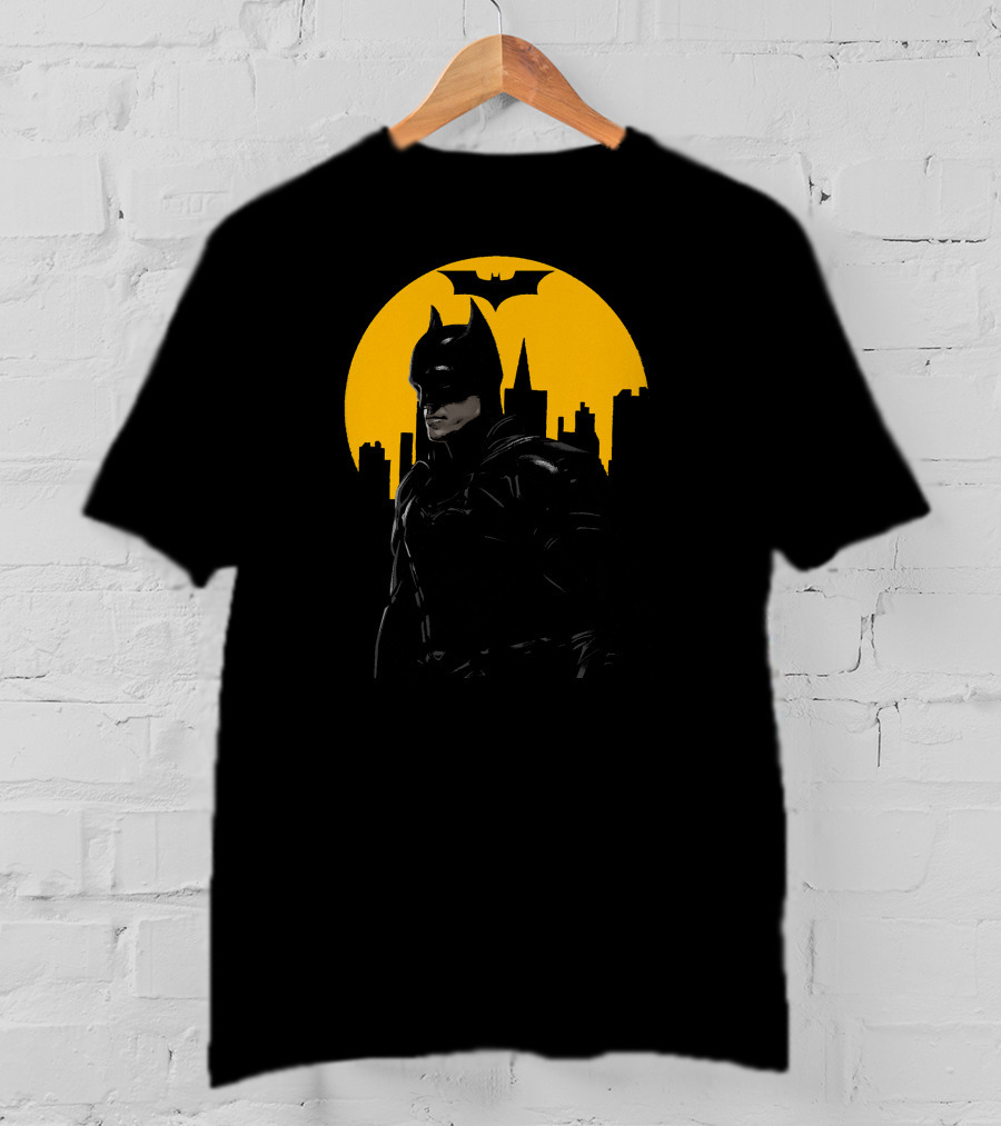 Batman Gotham City Silhouette Yellow Bat T-Shirt