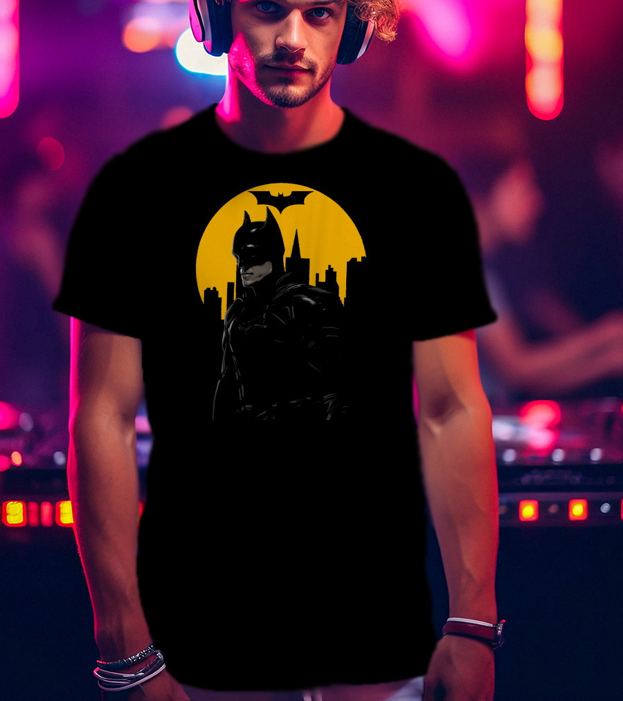 Batman Gotham City Silhouette Yellow Bat T-Shirt