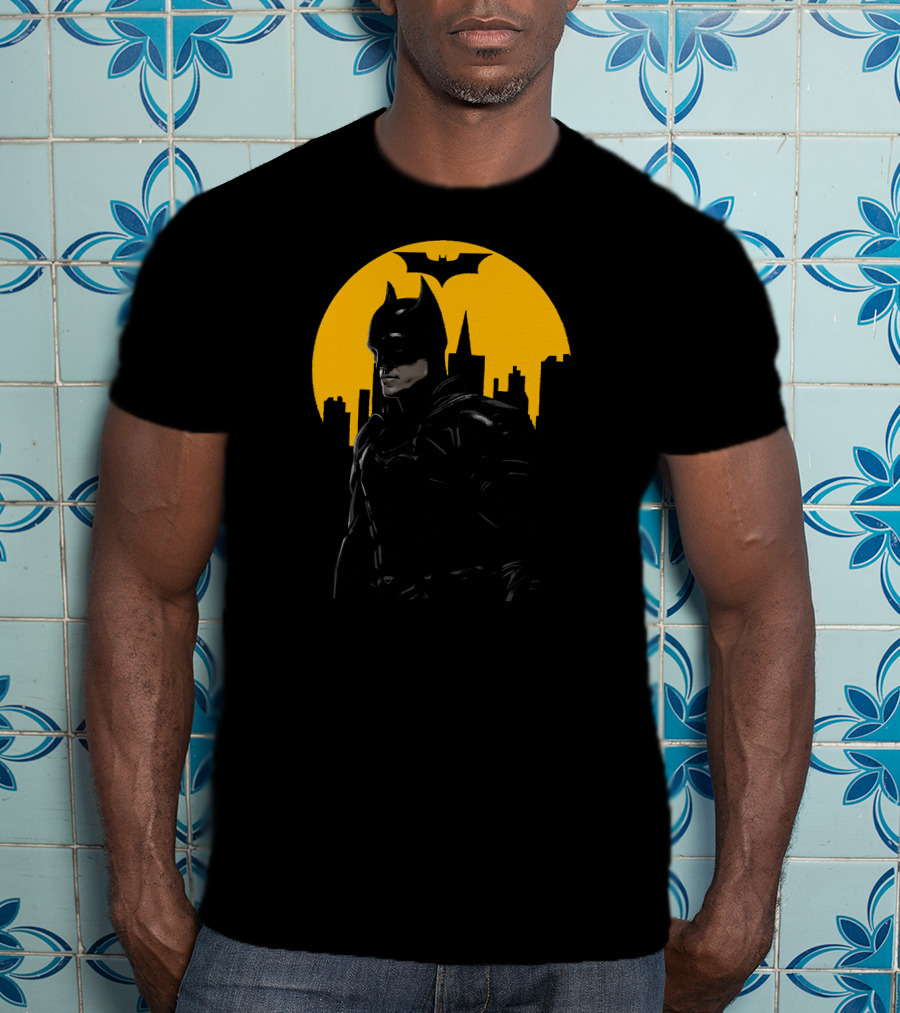 Batman Gotham City Silhouette Yellow Bat T-Shirt