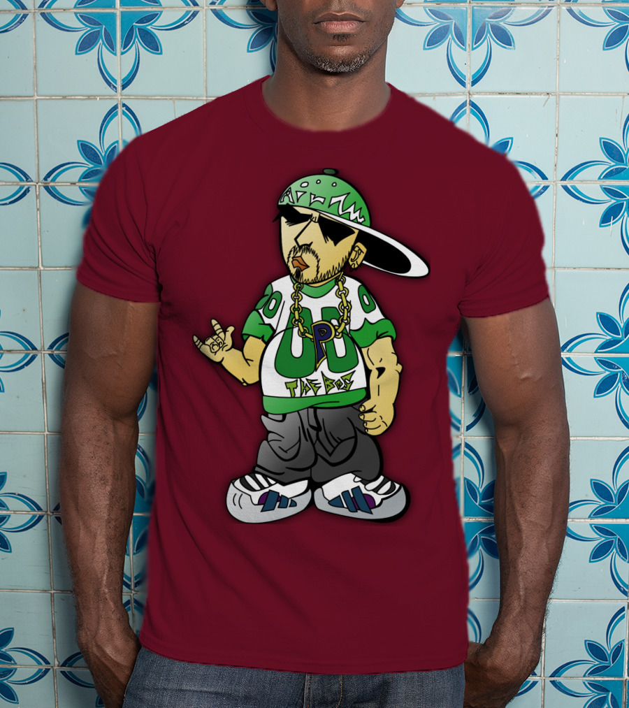 HipHop Cartoon Character With UP The Posse On Green Snapback And Chain T-Shirt