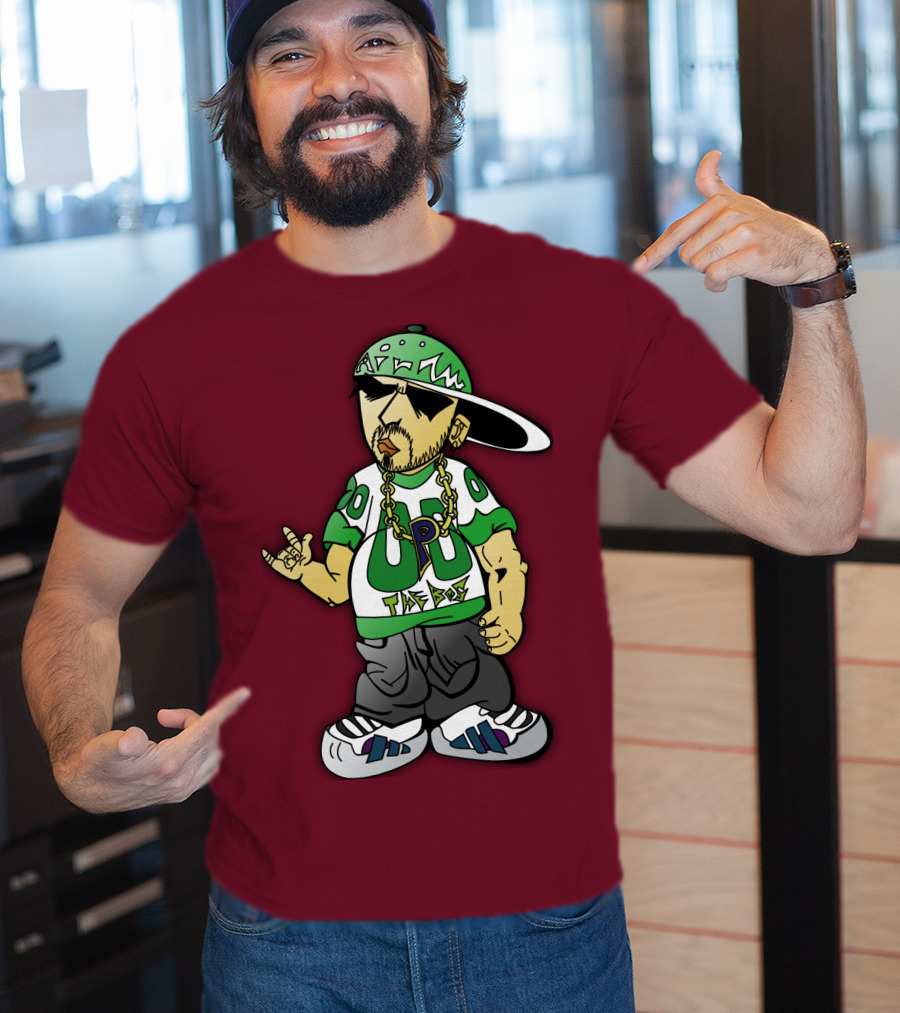 HipHop Cartoon Character With UP The Posse On Green Snapback And Chain T-Shirt