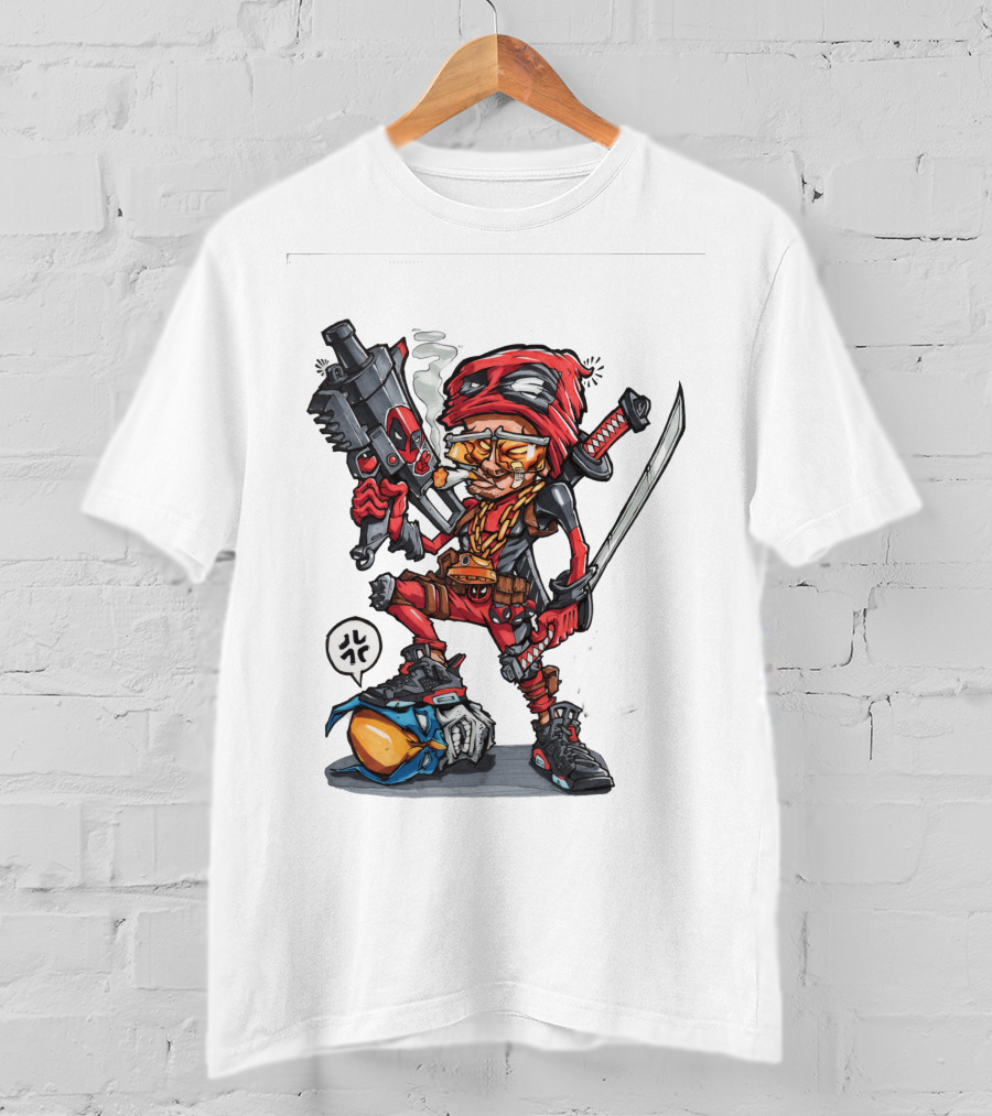 Ninja Animation Cartoon Warrior With Sword And Gun T-Shirt