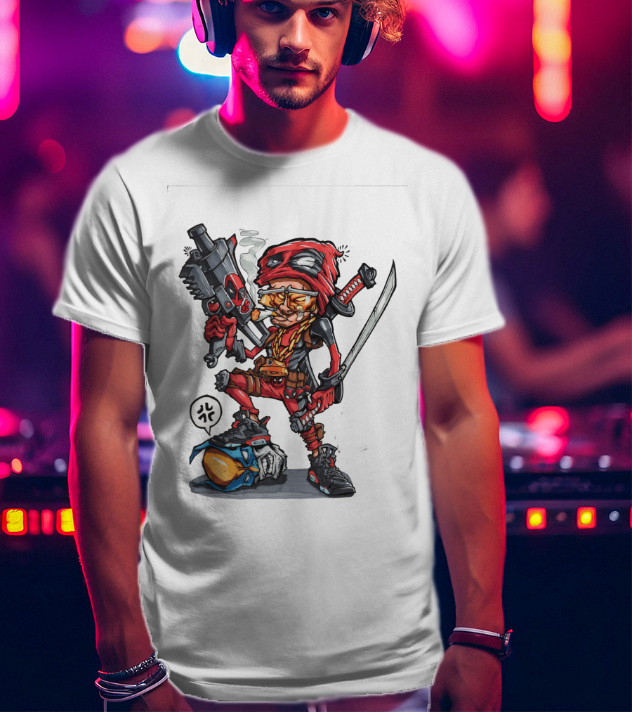 Ninja Animation Cartoon Warrior With Sword And Gun T-Shirt