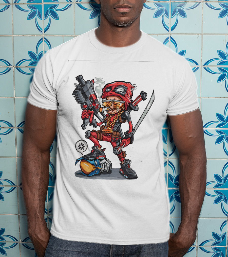 Ninja Animation Cartoon Warrior With Sword And Gun T-Shirt