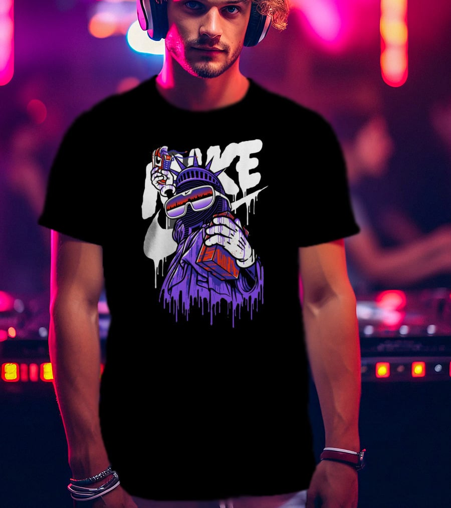 Hype Liberty Statue Remix With Retro Shades And Boom Box T-Shirt