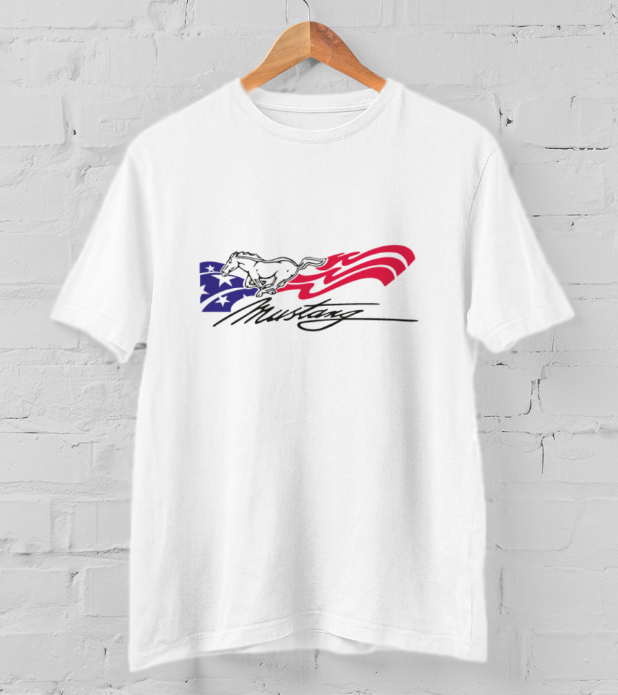 Mustang American Flag Running Horse T-Shirt