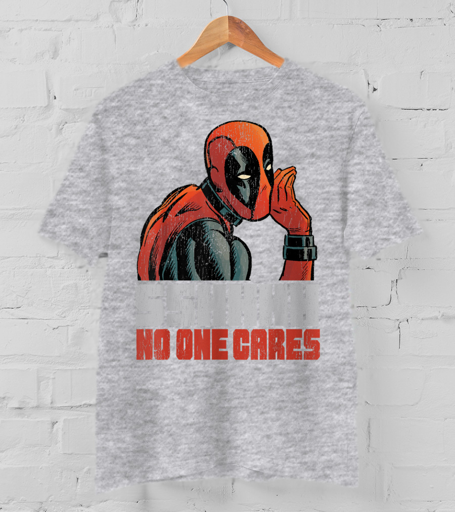 Marvel Deadpool SSHHHH No One Cares Whisper Red And Black Suit Hero T-Shirt