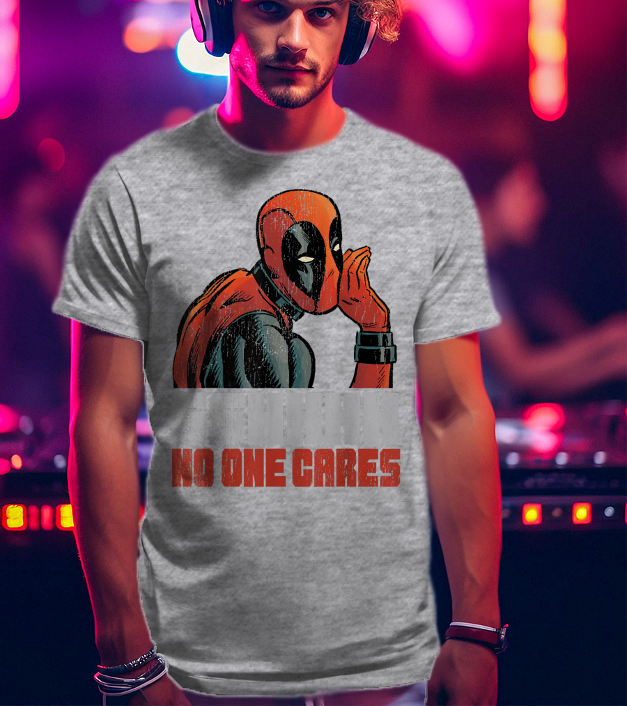 Marvel Deadpool SSHHHH No One Cares Whisper Red And Black Suit Hero T-Shirt