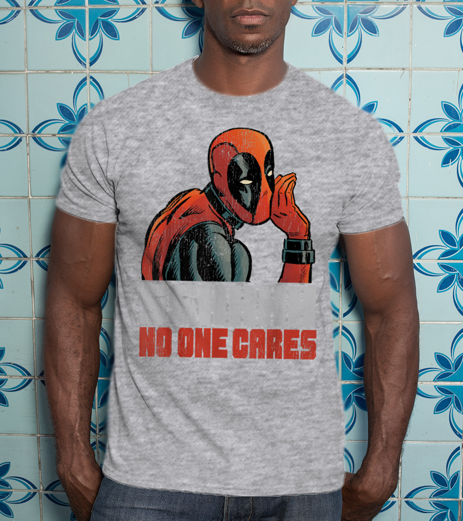 Marvel Deadpool SSHHHH No One Cares Whisper Red And Black Suit Hero T-Shirt
