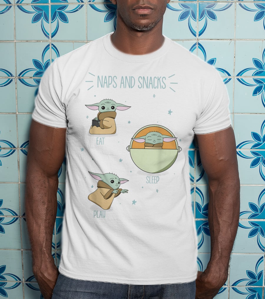 The Mandalorian The Child Eat Sleep Play Naps And Snacks Doodles T-Shirt