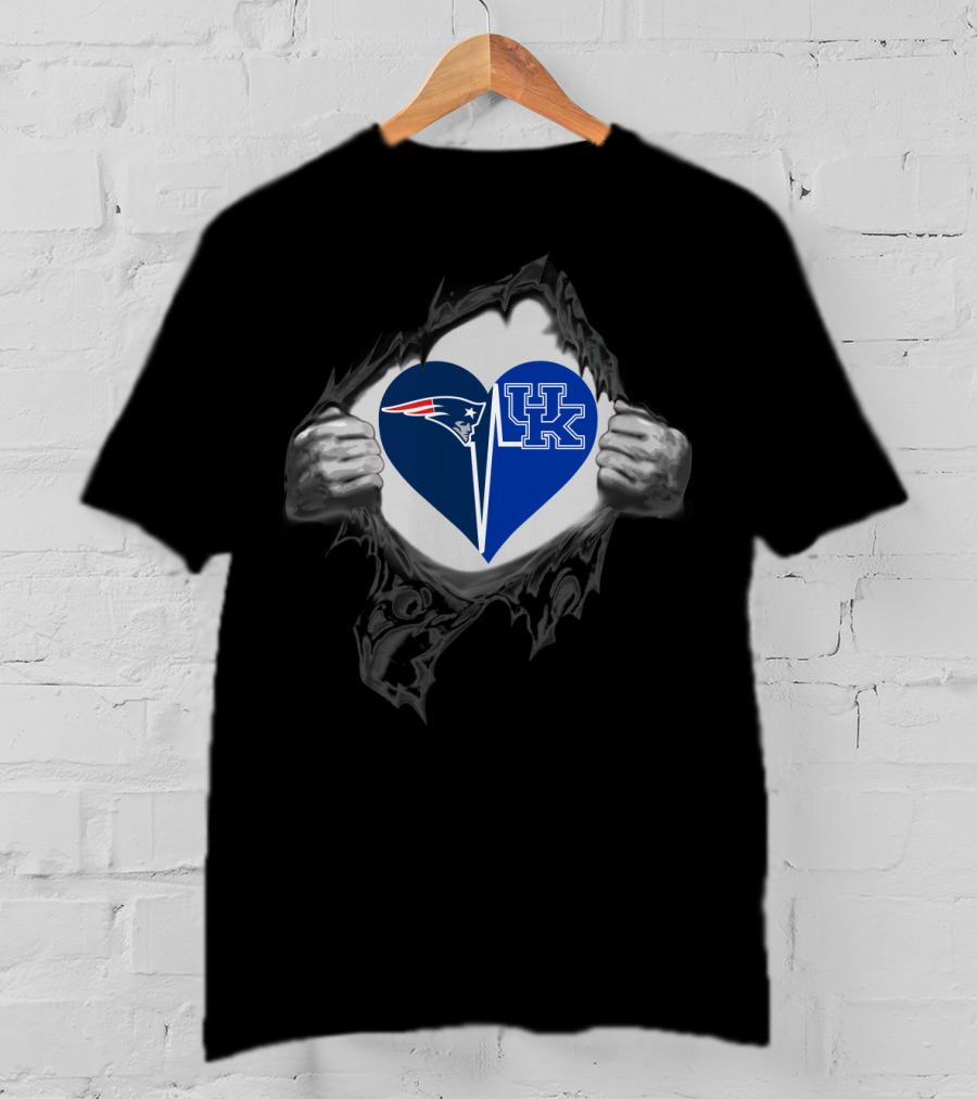 Patriots Logo And Kentucky Wildcats Uk Heart Shape T-Shirt