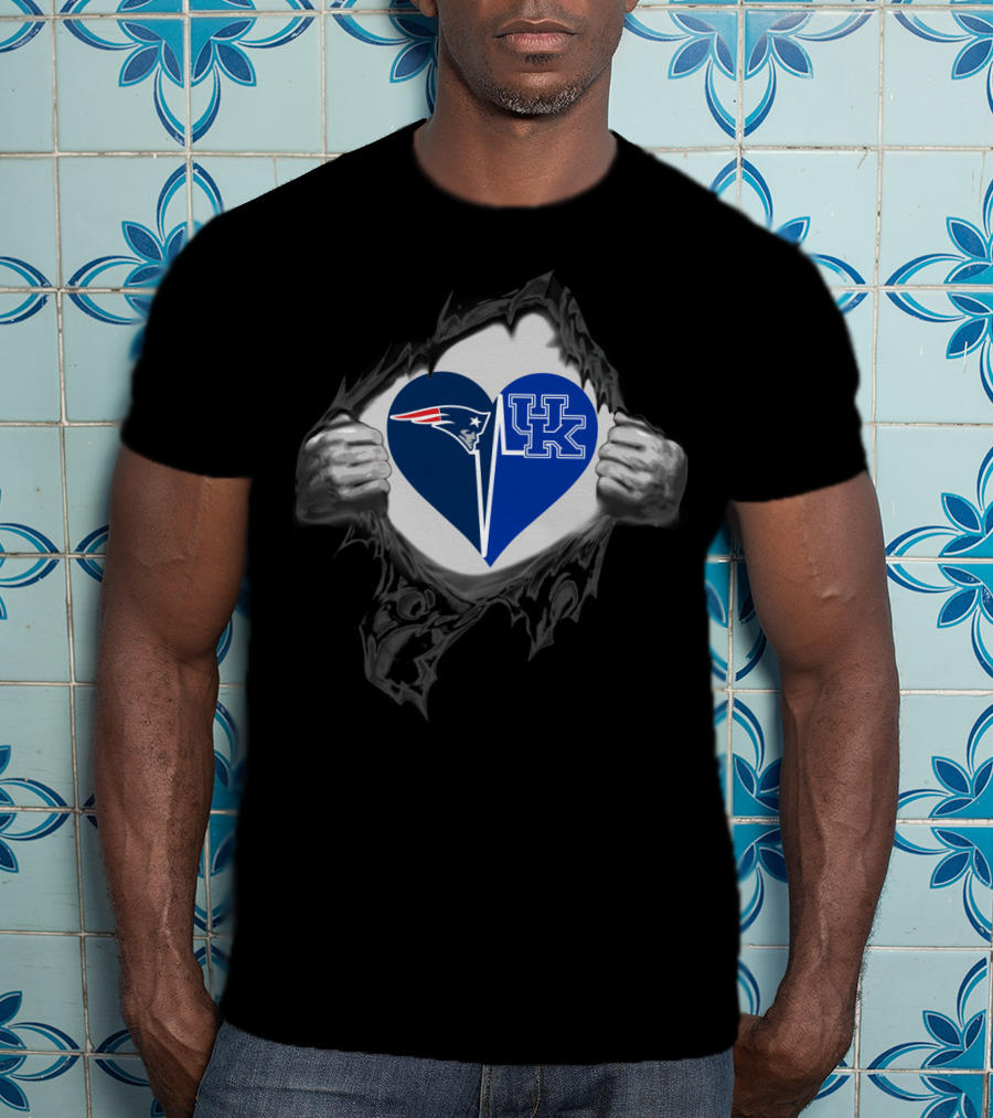 Patriots Logo And Kentucky Wildcats Uk Heart Shape T-Shirt