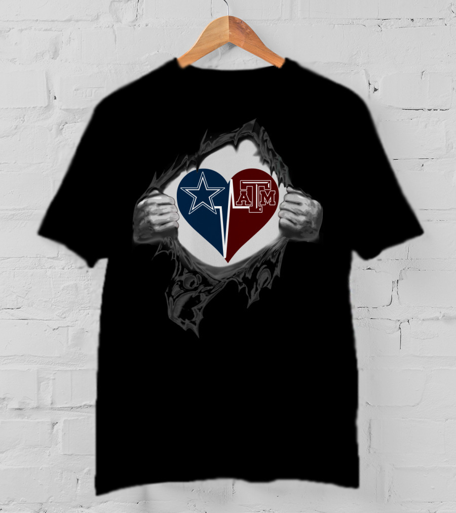 Dallas Cowboys Heart Texas A&M Aggies Fan Loyalty Passion T-Shirt