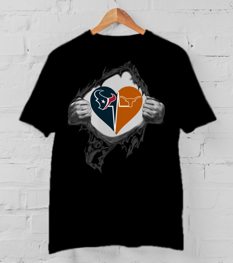 Texans Houston Heart With Texas Longhorns T-Shirt
